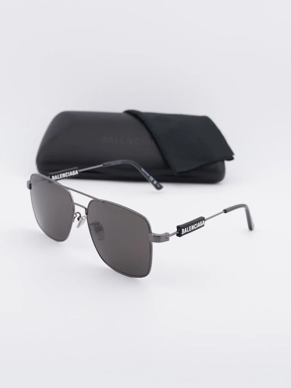 Balenciaga BB0116SA 001 Square Sunglasses - Dark Ruthenium / Black